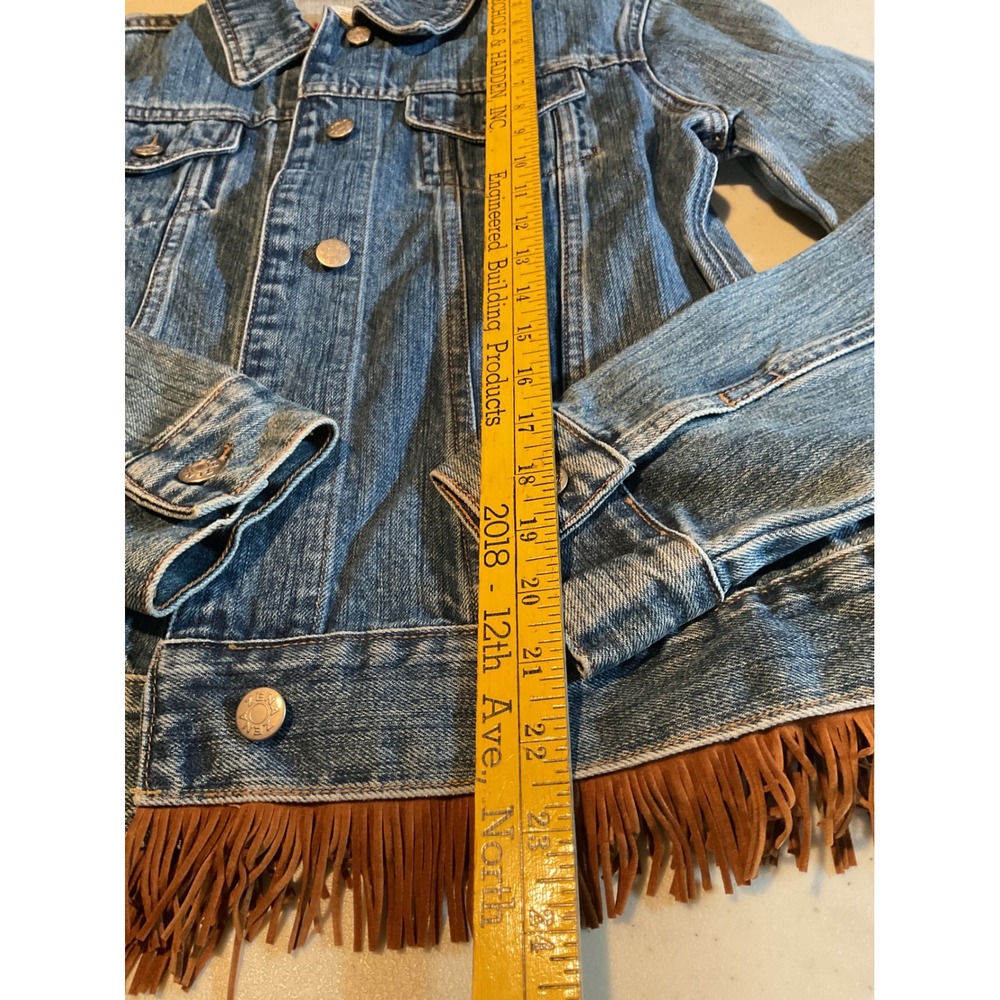 ZENA JEANS Denim Jacket Womens Size L Blue Fringe Western Style - Picture 2 of 8